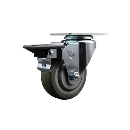 Service Caster 3.5'' Gray Poly Wheel Swivel Top Plate Caster Posi Brake SCC-20S3514-PPUB-PLB